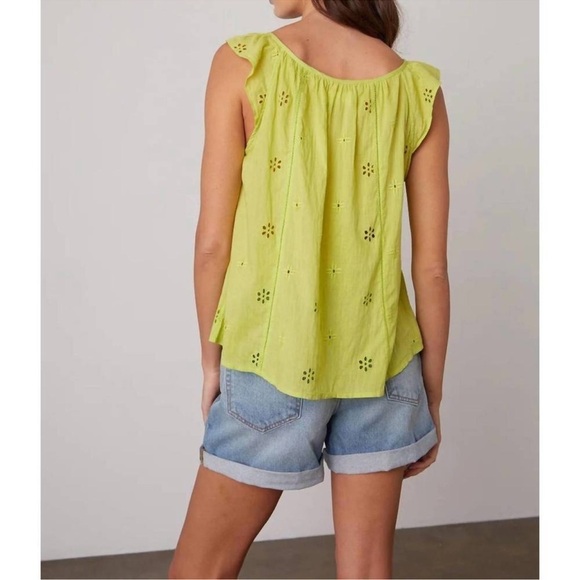 Velvet by Graham & Spencer Coco Eyelet Lime Green Top - Picture 2 of 5